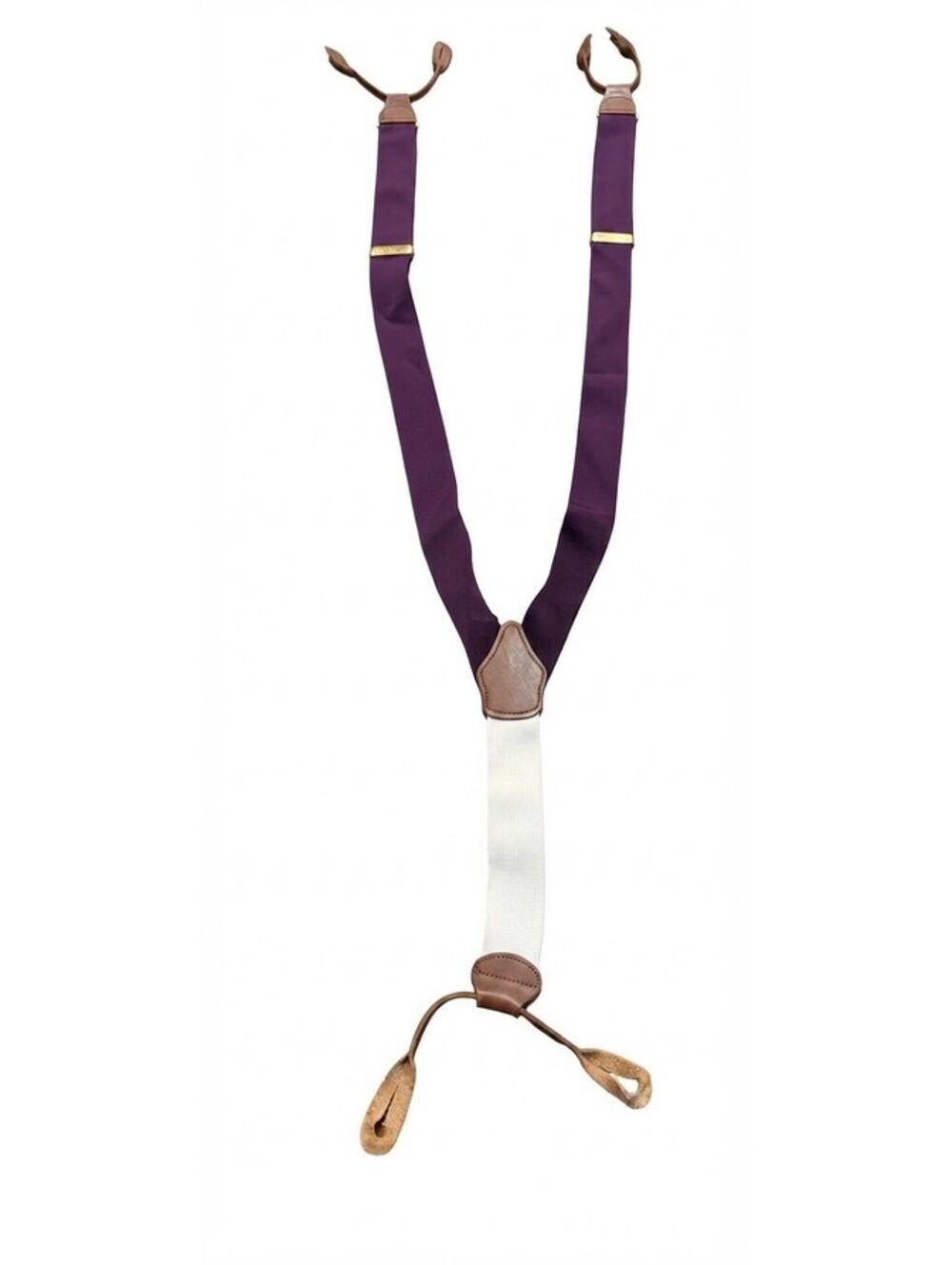 VTG Dooney & Bourke Purple White Suspenders Braces Leather Trim Button Ends